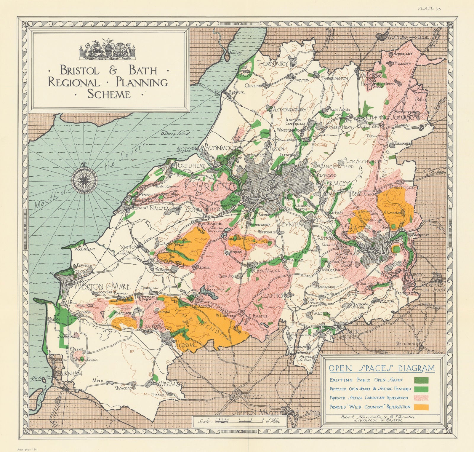 Open Spaces. National Parks. Bristol & Bath Regional Plan. ABERCROMBIE 1930 map
